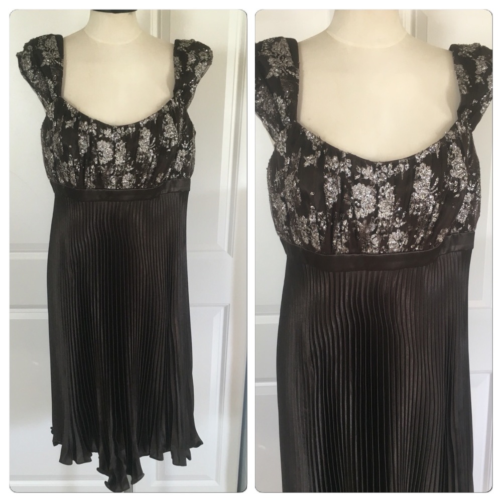 Theia Brown Pleated Dress
